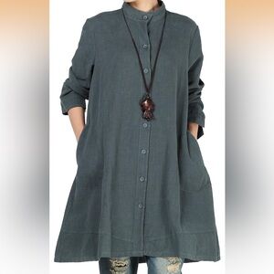 Dark Blue-Green A-Line Button-Up Dress or Tunic